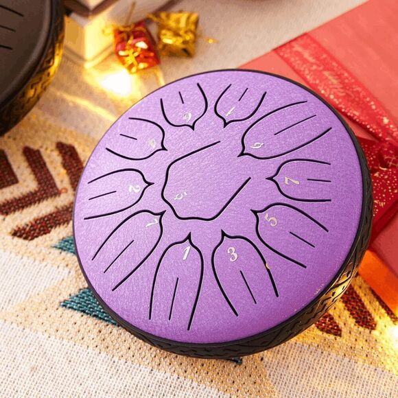 Steel Tongue Drum 6 Inch 11 Notes Hand Drums for Musical Education Yoga (Purple) - Picture 2 of 7